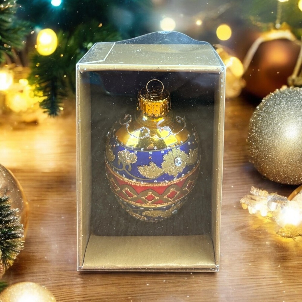 Unique Treasures Hand Blown Purple,‎ Red  & Gold Christmas Glass Ornament Bell